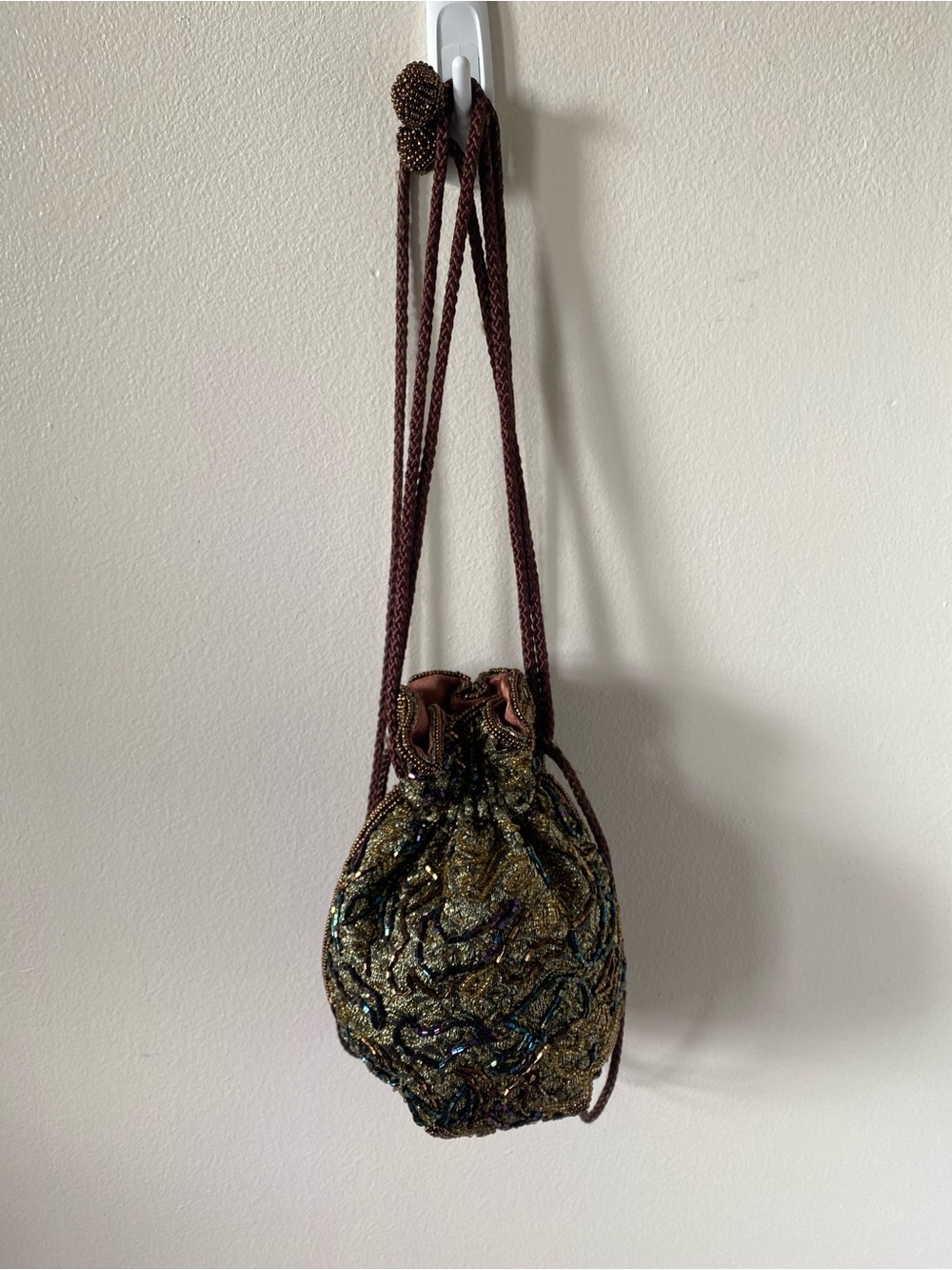 Talbots Gold Copper Beaded Renaissance Drawstring Shoulder Pouch - Picture 4 of 9